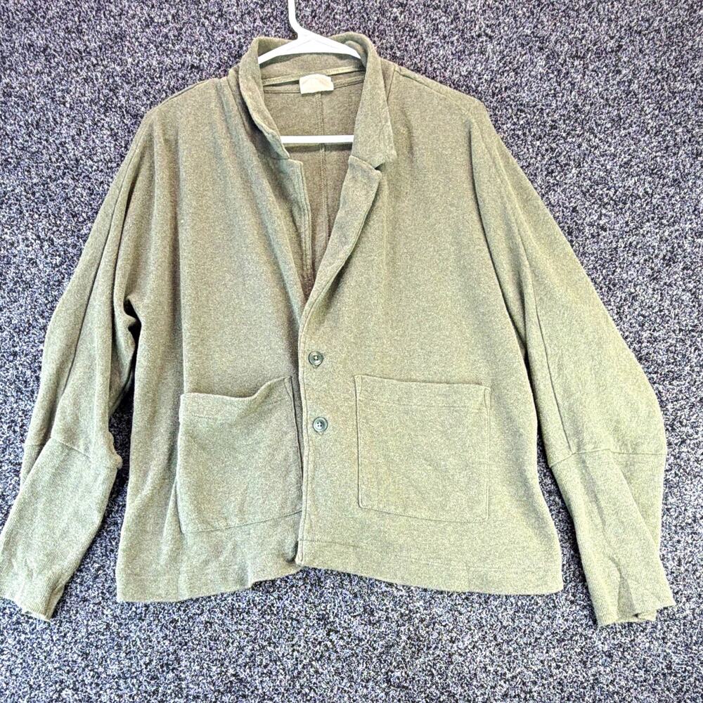 PACT Women's Green Button Front Jacket Pockets Relaxed Fit Short Coat Size S